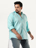 Plus Men's Sky Blue Linen Blend Full Sleeve Relaxed Fit Casual Solid Shirt