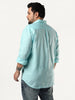 Plus Men's Sky Blue Linen Blend Full Sleeve Relaxed Fit Casual Solid Shirt