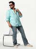 Plus Men's Sky Blue Linen Blend Full Sleeve Relaxed Fit Casual Solid Shirt