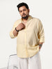 Plus Men's Tender Yellow Linen Blend Full Sleeve Relaxed Fit Casual Solid Shirt