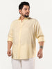 Plus Men's Tender Yellow Linen Blend Full Sleeve Relaxed Fit Casual Solid Shirt