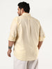 Plus Men's Tender Yellow Linen Blend Full Sleeve Relaxed Fit Casual Solid Shirt
