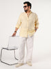 Plus Men's Tender Yellow Linen Blend Full Sleeve Relaxed Fit Casual Solid Shirt