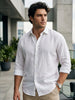 Plus Men's White Linen Blend Full Sleeve Relaxed Fit Casual Solid Shirt