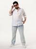 Plus Men's White Linen Blend Full Sleeve Relaxed Fit Casual Solid Shirt