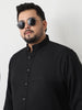 Plus Men's Black Linen Blend Full Sleeve Relaxed Fit Mandarin Collar Casual Solid Shirt