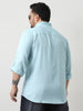 Plus Men's Light Blue Linen Blend Full Sleeve Relaxed Fit Mandarin Collar Casual Solid Shirt