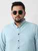 Plus Men's Light Blue Linen Blend Full Sleeve Relaxed Fit Mandarin Collar Casual Solid Shirt