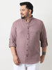 Plus Men's Purple Linen Blend Full Sleeve Relaxed Fit Mandarin Collar Casual Solid Shirt