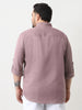 Plus Men's Purple Linen Blend Full Sleeve Relaxed Fit Mandarin Collar Casual Solid Shirt