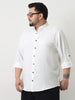 Plus Men's White Linen Blend Full Sleeve Relaxed Fit Mandarin Collar Casual Solid Shirt