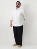 Plus Men's White Linen Blend Full Sleeve Relaxed Fit Mandarin Collar Casual Solid Shirt