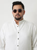 Plus Men's White Linen Blend Full Sleeve Relaxed Fit Mandarin Collar Casual Solid Shirt