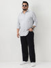 Plus Men's Light Grey Linen Blend Full Sleeve Relaxed Fit Casual Solid Shirt