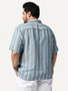 Plus Men's Aqua Cotton Half Sleeve Relaxed Fit Linen Striped Shirt with Cuban Collar