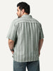 Plus Men's Steel Cotton Half Sleeve Relaxed Fit Linen Striped Shirt with Cuban Collar