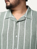 Plus Men's Steel Cotton Half Sleeve Relaxed Fit Linen Striped Shirt with Cuban Collar
