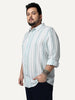 Plus Men's Light Blue Cotton Full Sleeve Relaxed Fit Linen Striped Shirt with Spread Collar
