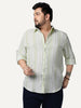 Plus Men's Light Green Cotton Full Sleeve Relaxed Fit Linen Striped Shirt with Spread Collar