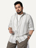 Plus Men's Light Grey Cotton Full Sleeve Relaxed Fit Linen Striped Shirt with Spread Collar