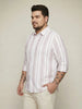 Plus Men's Lilac Cotton Full Sleeve Relaxed Fit Linen Striped Shirt with Spread Collar