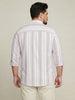 Plus Men's Lilac Cotton Full Sleeve Relaxed Fit Linen Striped Shirt with Spread Collar