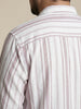 Plus Men's Lilac Cotton Full Sleeve Relaxed Fit Linen Striped Shirt with Spread Collar