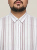 Plus Men's Lilac Cotton Full Sleeve Relaxed Fit Linen Striped Shirt with Spread Collar