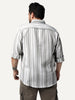Plus Men's Grey Cotton Full Sleeve Relaxed Fit Linen Striped Shirt with Spread Collar