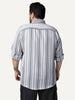 Plus Men's Navy Cotton Full Sleeve Relaxed Fit Linen Striped Shirt with Spread Collar