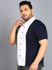 Plus Men's Blue, White, Green Cotton Half Sleeve Regular Fit Casual Colorblock Shirt