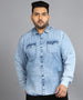 Plus Men's Ice Blue Denim Full Sleeve Regular Fit Washed Casual Shirt