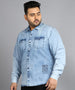 Plus Men's Ice Blue Denim Full Sleeve Regular Fit Washed Casual Shirt