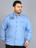 Plus Men's Ice Blue Denim Full Sleeve Regular Fit Washed Casual Shirt