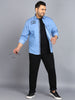 Plus Men's Ice Blue Denim Full Sleeve Regular Fit Washed Casual Shirt