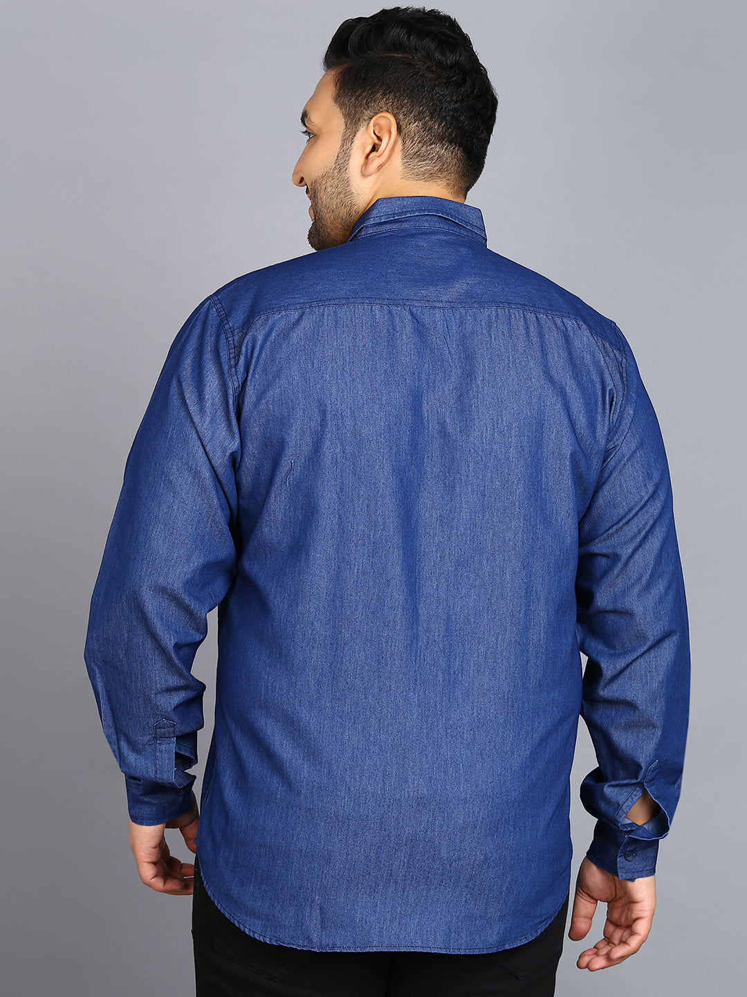 Plus Men's Light Blue Denim Full Sleeve Regular Fit Washed Casual Shirt