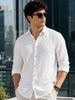 Plus Men's White Cotton Full Sleeve Regular Fit Textured Shirt with Spread Collar