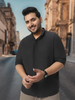 Men's Charcoal Cotton Full Sleeve Regular Fit Casual Solid Shirt with Band Collar