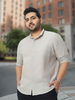Men's Grey Cotton Full Sleeve Regular Fit Casual Solid Shirt with Band Collar
