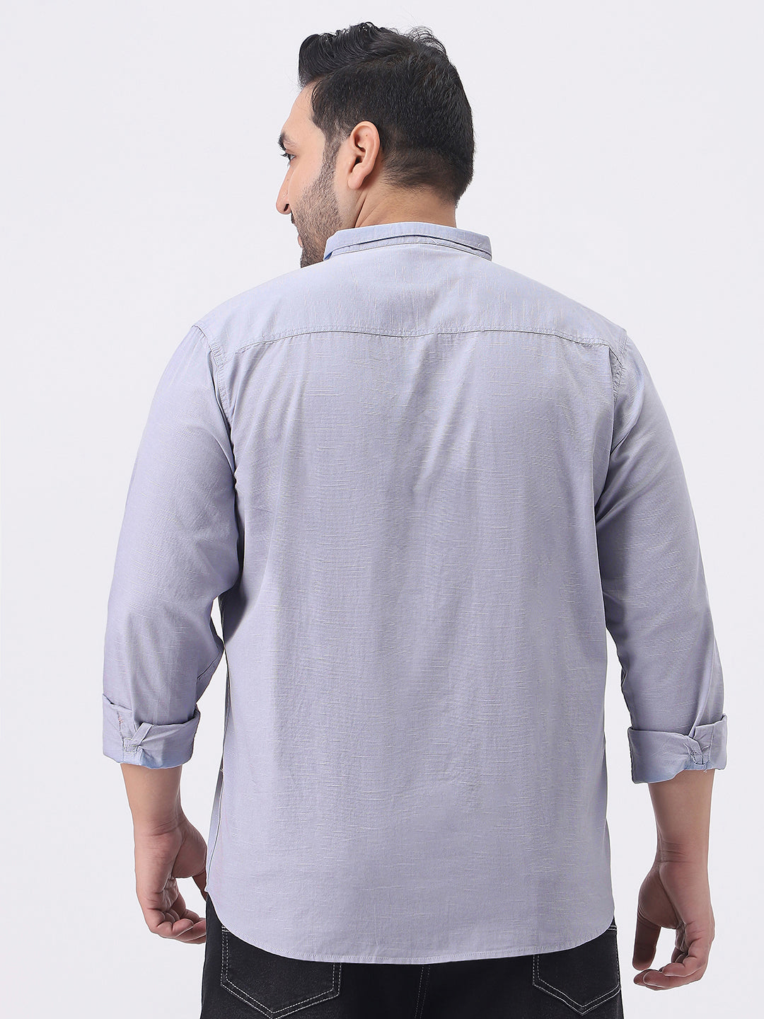Plus Men's Lavender Cotton Full Sleeve Regular Fit Casual Solid Shirt with Band Collar