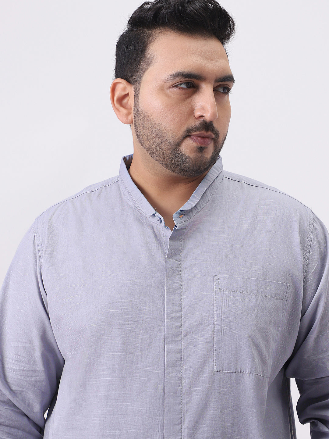 Plus Men's Lavender Cotton Full Sleeve Regular Fit Casual Solid Shirt with Band Collar