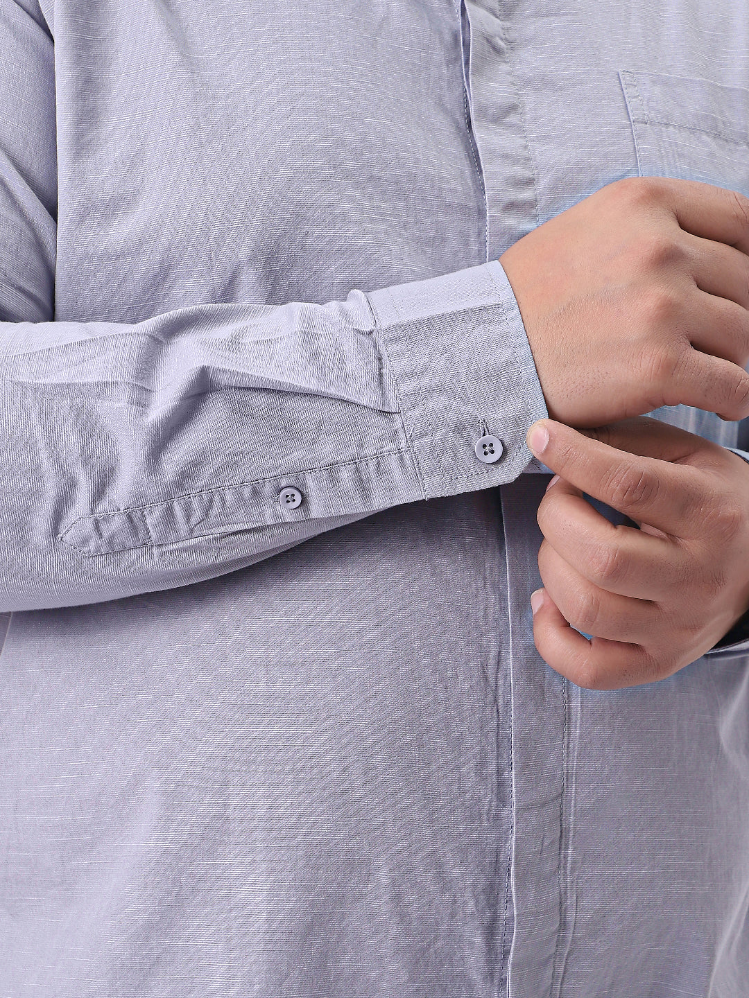 Plus Men's Lavender Cotton Full Sleeve Regular Fit Casual Solid Shirt with Band Collar