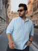 Men's Light Blue Cotton Full Sleeve Regular Fit Casual Solid Shirt with Band Collar