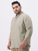 Plus Men's Light Olive Cotton Full Sleeve Regular Fit Casual Solid Shirt with Band Collar