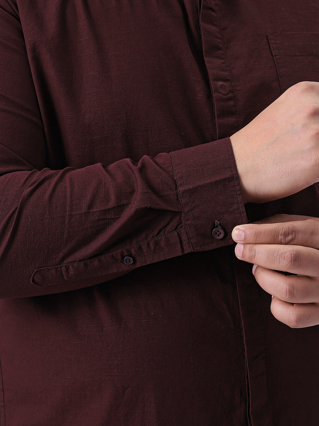 Plus Men's Maroon Cotton Full Sleeve Regular Fit Casual Solid Shirt with Band Collar