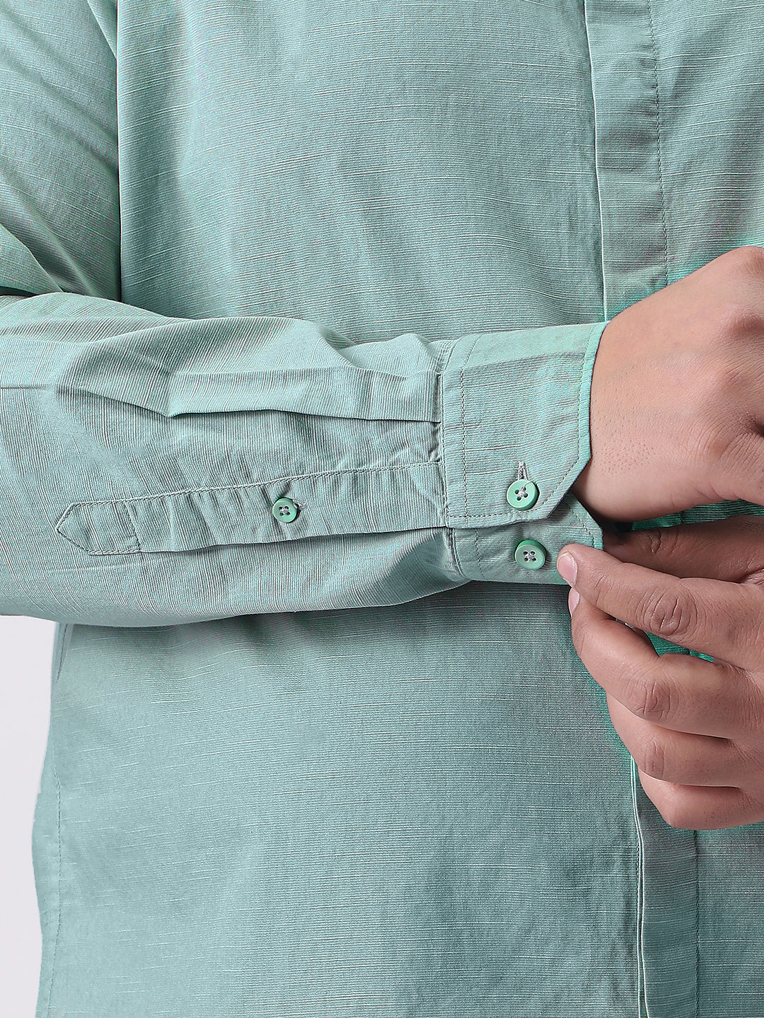 Plus Men's Mint Cotton Full Sleeve Regular Fit Casual Solid Shirt with Band Collar
