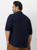 Men's Navy Cotton Full Sleeve Regular Fit Casual Solid Shirt with Band Collar