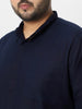 Men's Navy Cotton Full Sleeve Regular Fit Casual Solid Shirt with Band Collar