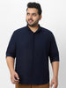Men's Navy Cotton Full Sleeve Regular Fit Casual Solid Shirt with Band Collar