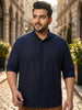 Men's Navy Cotton Full Sleeve Regular Fit Casual Solid Shirt with Band Collar